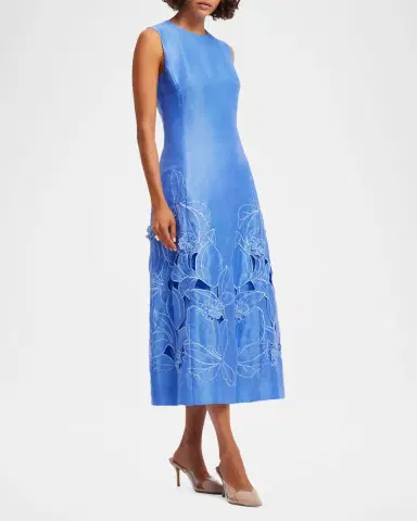LEO LIN Cleo Floral Applique Sleeveless Midi Dress | Thumbnail 4 LEO LIN Cleo Floral Applique Sleeveless Midi Dress | Thumbnail 4