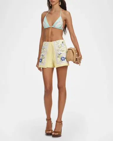 Self-Portrait Floral Linen Shorts | Thumbnail 4 Self-Portrait Floral Linen Shorts | Thumbnail 4