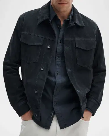 rag & bone Men 's Suede Classic-Fit Trucker Jacket | Thumbnail 4 rag & bone Men 's Suede Classic-Fit Trucker Jacket | Thumbnail 4