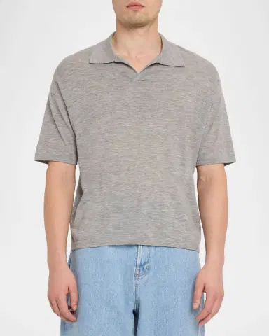 Frame Men's Wool and Cashmere Johnny Collar Short-Sleeve Polo Sweater | Thumbnail 4 Frame Men's Wool and Cashmere Johnny Collar Short-Sleeve Polo Sweater | Thumbnail 4