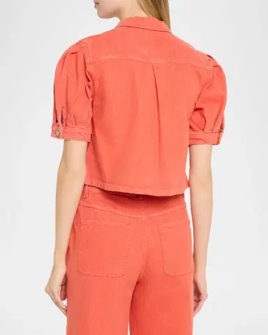 Cinq à Sept Halsie Puff-Sleeve Stretch-Cotton Denim Crop Shirt | Thumbnail 3 Cinq à Sept Halsie Puff-Sleeve Stretch-Cotton Denim Crop Shirt | Thumbnail 3