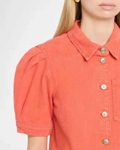 Cinq à Sept Halsie Puff-Sleeve Stretch-Cotton Denim Crop Shirt | Thumbnail 5 Cinq à Sept Halsie Puff-Sleeve Stretch-Cotton Denim Crop Shirt | Thumbnail 5