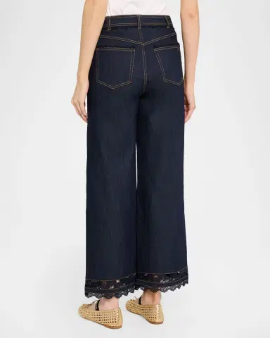Cinq à Sept Scalloped Lace-Trimmed Wide-Leg Jeans | Thumbnail 3 Cinq à Sept Scalloped Lace-Trimmed Wide-Leg Jeans | Thumbnail 3