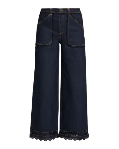 Cinq à Sept Scalloped Lace-Trimmed Wide-Leg Jeans | Thumbnail 1 Cinq à Sept Scalloped Lace-Trimmed Wide-Leg Jeans | Thumbnail 1
