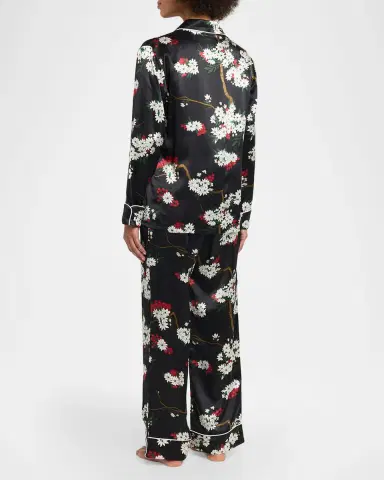 Olivia von Halle Lila Rene Blossom-Print Silk Satin Pajama Set | Thumbnail 3 Olivia von Halle Lila Rene Blossom-Print Silk Satin Pajama Set | Thumbnail 3