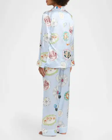 Olivia von Halle Lila Cadiz Seafood-Print Silk Satin Pajama Set | Thumbnail 3 Olivia von Halle Lila Cadiz Seafood-Print Silk Satin Pajama Set | Thumbnail 3