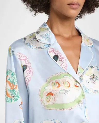 Olivia von Halle Lila Cadiz Seafood-Print Silk Satin Pajama Set | Thumbnail 5 Olivia von Halle Lila Cadiz Seafood-Print Silk Satin Pajama Set | Thumbnail 5