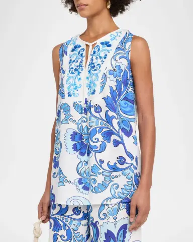 Johnny Was Embroidered Floral-Print Linen Tank Top | Thumbnail 4 Johnny Was Embroidered Floral-Print Linen Tank Top | Thumbnail 4