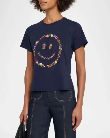 Cinq à Sept Wildflower Embroidered Shrunken Tee | Thumbnail 4 Cinq à Sept Wildflower Embroidered Shrunken Tee | Thumbnail 4
