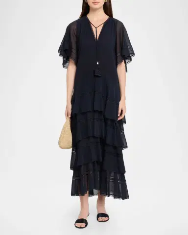 Dorothee Schumacher Dreamful Volumes Tiered Lace-Trim Midi Dress | Thumbnail 2 Dorothee Schumacher Dreamful Volumes Tiered Lace-Trim Midi Dress | Thumbnail 2