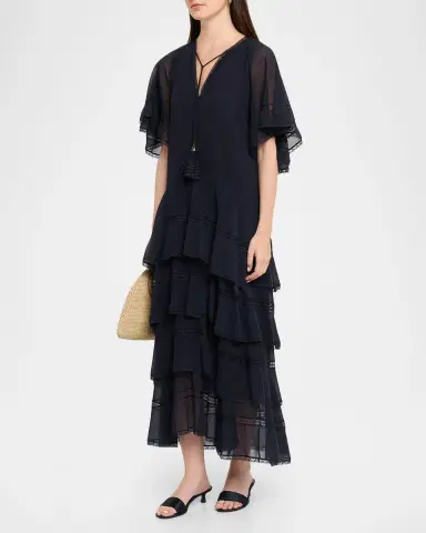 Dorothee Schumacher Dreamful Volumes Tiered Lace-Trim Midi Dress | Thumbnail 4 Dorothee Schumacher Dreamful Volumes Tiered Lace-Trim Midi Dress | Thumbnail 4