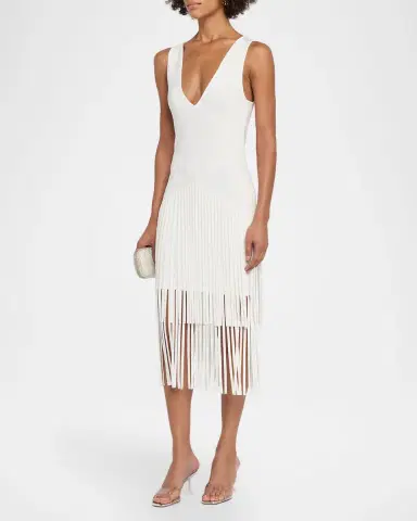 Toccin Patricia V-Neck Seamed Midi Dress with Fringe | Thumbnail 4 Toccin Patricia V-Neck Seamed Midi Dress with Fringe | Thumbnail 4
