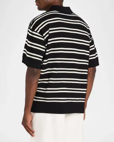 AMIRI Men's Rib-Knit Stripe Johnny Collar Polo Shirt | Thumbnail 2 AMIRI Men's Rib-Knit Stripe Johnny Collar Polo Shirt | Thumbnail 2