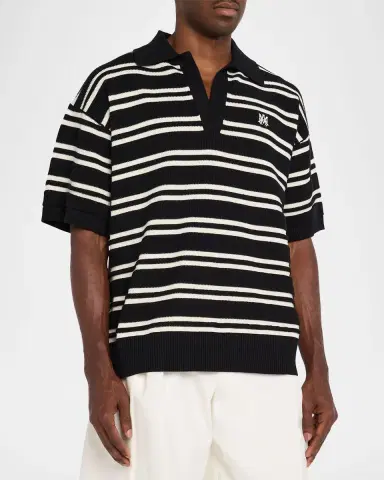 AMIRI Men's Rib-Knit Stripe Johnny Collar Polo Shirt | Thumbnail 3 AMIRI Men's Rib-Knit Stripe Johnny Collar Polo Shirt | Thumbnail 3