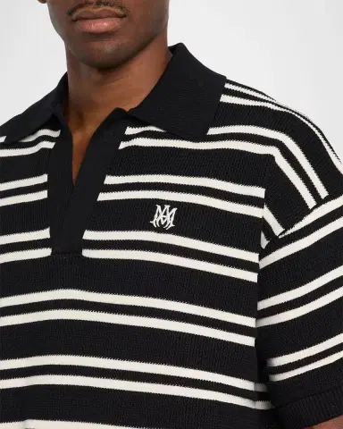 AMIRI Men's Rib-Knit Stripe Johnny Collar Polo Shirt | Thumbnail 4 AMIRI Men's Rib-Knit Stripe Johnny Collar Polo Shirt | Thumbnail 4