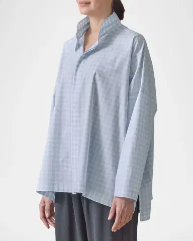 Eskandar Triple-Plaid Cotton Wide Longer Back Shirt Jacket | Thumbnail 4 Eskandar Triple-Plaid Cotton Wide Longer Back Shirt Jacket | Thumbnail 4