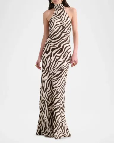 Toccin Alina Zebra Halter Backless Gown | Thumbnail 2 Toccin Alina Zebra Halter Backless Gown | Thumbnail 2
