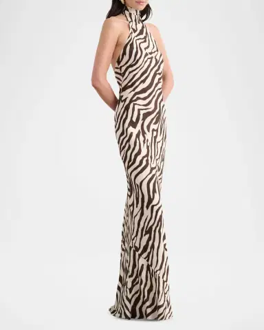 Toccin Alina Zebra Halter Backless Gown | Thumbnail 4 Toccin Alina Zebra Halter Backless Gown | Thumbnail 4