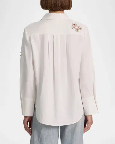 ALICE + OLIVIA Finely Embellished Cutout Button-Front Shirt | Thumbnail 3 ALICE + OLIVIA Finely Embellished Cutout Button-Front Shirt | Thumbnail 3