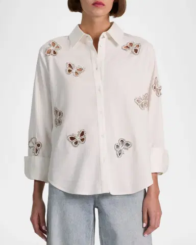 ALICE + OLIVIA Finely Embellished Cutout Button-Front Shirt | Thumbnail 4 ALICE + OLIVIA Finely Embellished Cutout Button-Front Shirt | Thumbnail 4