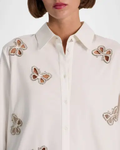 ALICE + OLIVIA Finely Embellished Cutout Button-Front Shirt | Thumbnail 5 ALICE + OLIVIA Finely Embellished Cutout Button-Front Shirt | Thumbnail 5