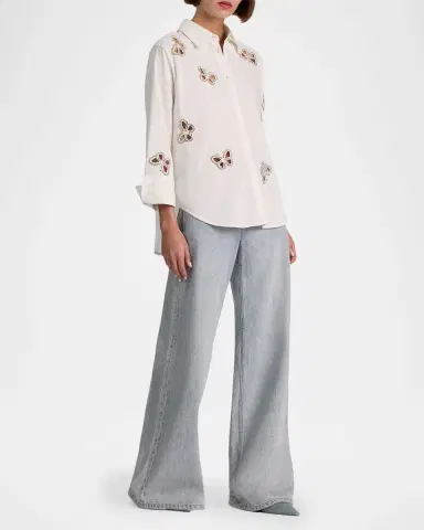 ALICE + OLIVIA Finely Embellished Cutout Button-Front Shirt | Thumbnail 6 ALICE + OLIVIA Finely Embellished Cutout Button-Front Shirt | Thumbnail 6