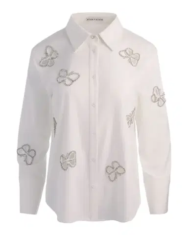 ALICE + OLIVIA Finely Embellished Cutout Button-Front Shirt | Thumbnail 1 ALICE + OLIVIA Finely Embellished Cutout Button-Front Shirt | Thumbnail 1