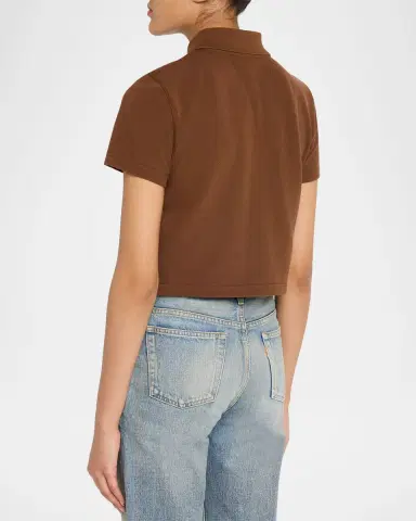 Saint Laurent YSL Cotton Pique Crop Polo Shirt | Thumbnail 2 Saint Laurent YSL Cotton Pique Crop Polo Shirt | Thumbnail 2