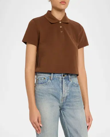 Saint Laurent YSL Cotton Pique Crop Polo Shirt | Thumbnail 3 Saint Laurent YSL Cotton Pique Crop Polo Shirt | Thumbnail 3