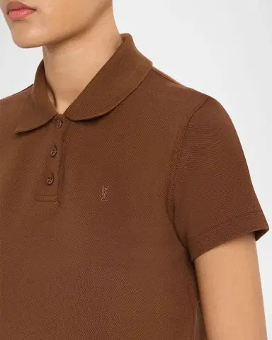 Saint Laurent YSL Cotton Pique Crop Polo Shirt | Thumbnail 4 Saint Laurent YSL Cotton Pique Crop Polo Shirt | Thumbnail 4