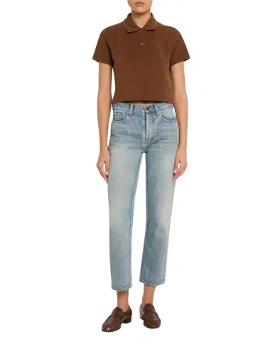 Saint Laurent YSL Cotton Pique Crop Polo Shirt | Thumbnail 1 Saint Laurent YSL Cotton Pique Crop Polo Shirt | Thumbnail 1