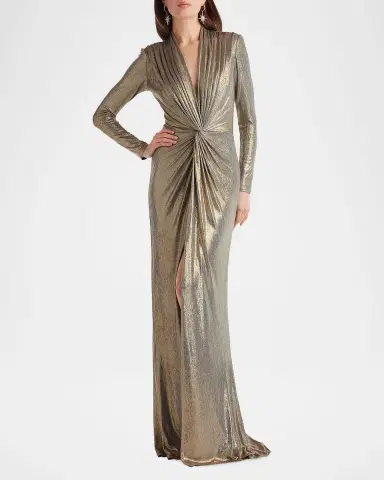 Tadashi Shoji Twist-Front Metallic Jersey Column Gown | Thumbnail 2 Tadashi Shoji Twist-Front Metallic Jersey Column Gown | Thumbnail 2