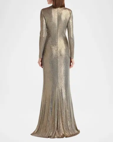 Tadashi Shoji Twist-Front Metallic Jersey Column Gown | Thumbnail 3 Tadashi Shoji Twist-Front Metallic Jersey Column Gown | Thumbnail 3