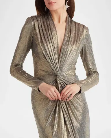 Tadashi Shoji Twist-Front Metallic Jersey Column Gown | Thumbnail 4 Tadashi Shoji Twist-Front Metallic Jersey Column Gown | Thumbnail 4