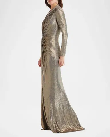 Tadashi Shoji Twist-Front Metallic Jersey Column Gown | Thumbnail 5 Tadashi Shoji Twist-Front Metallic Jersey Column Gown | Thumbnail 5