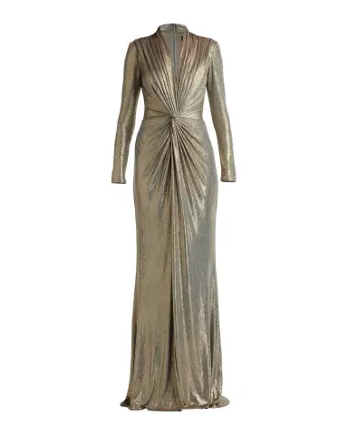 Tadashi Shoji Twist-Front Metallic Jersey Column Gown | Thumbnail 1 Tadashi Shoji Twist-Front Metallic Jersey Column Gown | Thumbnail 1