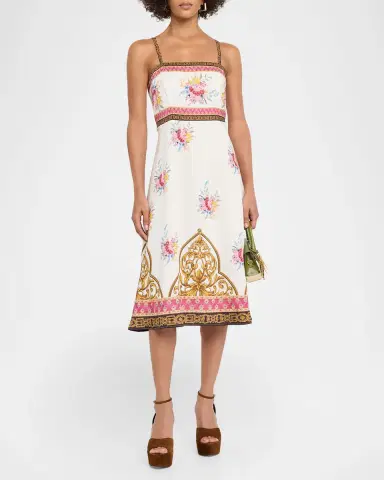Elie Tahari The Annalise Floral and Scrollwork-Print Midi Dress | Thumbnail 2 Elie Tahari The Annalise Floral and Scrollwork-Print Midi Dress | Thumbnail 2