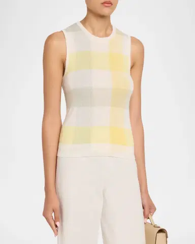Vince Plaid Crewneck Sleeveless Top | Thumbnail 4 Vince Plaid Crewneck Sleeveless Top | Thumbnail 4