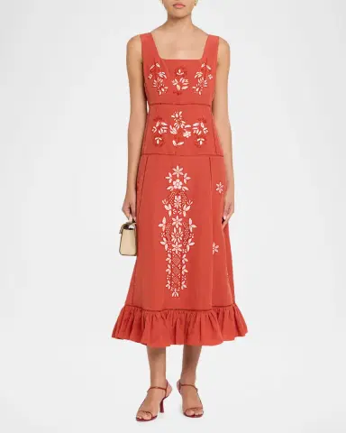 Elie Tahari The Lainey Floral-Embroidered Midi Dress | Thumbnail 2 Elie Tahari The Lainey Floral-Embroidered Midi Dress | Thumbnail 2