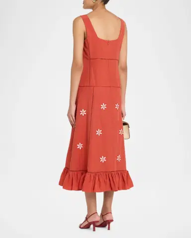Elie Tahari The Lainey Floral-Embroidered Midi Dress | Thumbnail 3 Elie Tahari The Lainey Floral-Embroidered Midi Dress | Thumbnail 3