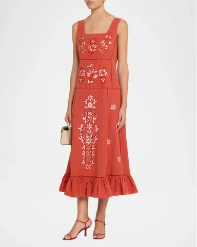 Elie Tahari The Lainey Floral-Embroidered Midi Dress | Thumbnail 4 Elie Tahari The Lainey Floral-Embroidered Midi Dress | Thumbnail 4