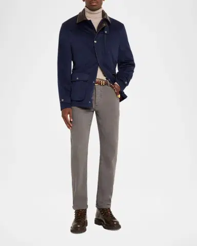 Brunello Cucinelli Men's Wool Leather-Trim Field Jacket | Thumbnail 2 Brunello Cucinelli Men's Wool Leather-Trim Field Jacket | Thumbnail 2