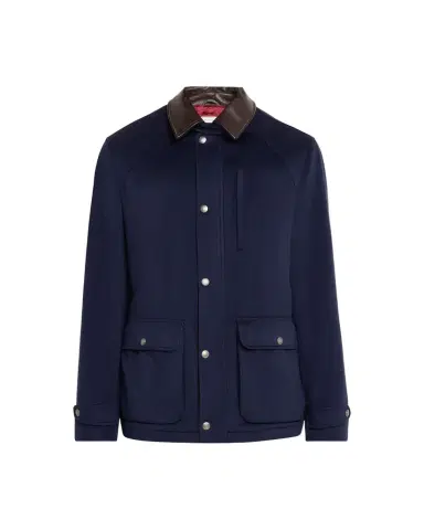 Brunello Cucinelli Men's Wool Leather-Trim Field Jacket | Thumbnail 1 Brunello Cucinelli Men's Wool Leather-Trim Field Jacket | Thumbnail 1