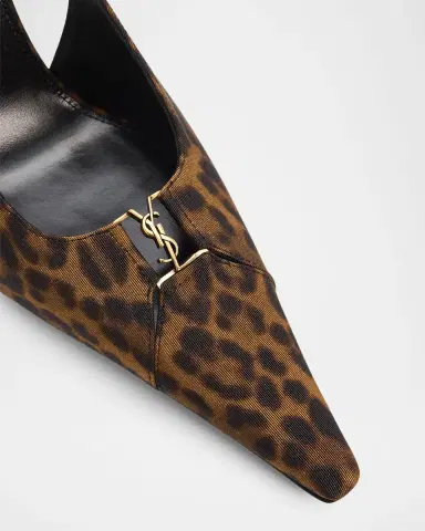 Saint Laurent 90mm YSL Leopard Grosgrain Slingback Pumps | Thumbnail 4 Saint Laurent 90mm YSL Leopard Grosgrain Slingback Pumps | Thumbnail 4