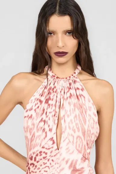 Roberto Cavalli Jaguar Pink Print Midi Dress | Thumbnail 4 Roberto Cavalli Jaguar Pink Print Midi Dress | Thumbnail 4