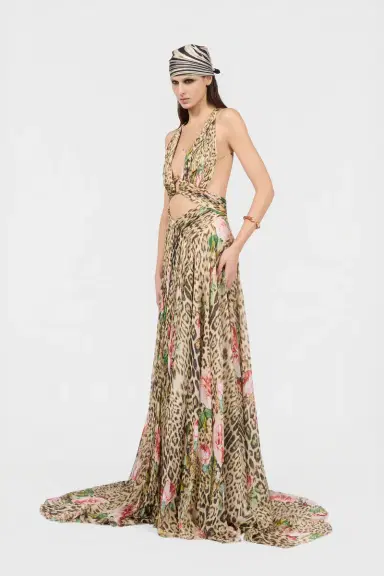 Roberto Cavalli Jaguar Roses Print Silk Dress | Thumbnail 6 Roberto Cavalli Jaguar Roses Print Silk Dress | Thumbnail 6