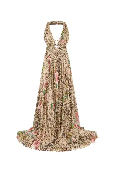 Roberto Cavalli Jaguar Roses Print Silk Dress | Thumbnail 1 Roberto Cavalli Jaguar Roses Print Silk Dress | Thumbnail 1