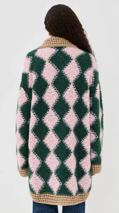 La DoubleJ Crochet Bowling Cardigan ulti Pink/Dark Green/Beige | Thumbnail 3 La DoubleJ Crochet Bowling Cardigan ulti Pink/Dark Green/Beige | Thumbnail 3