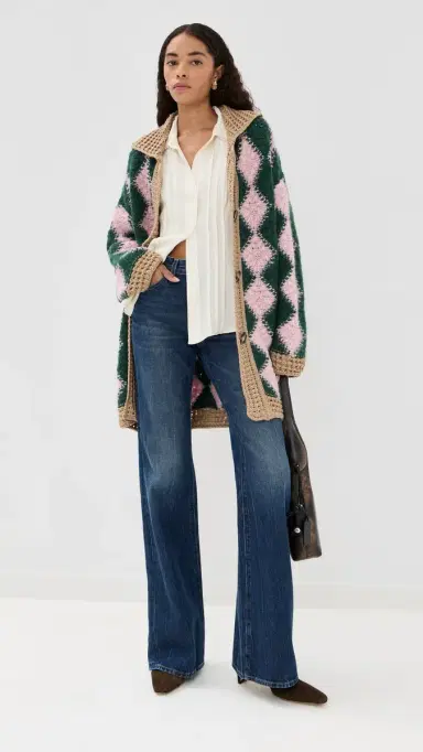 La DoubleJ Crochet Bowling Cardigan ulti Pink/Dark Green/Beige | Thumbnail 5 La DoubleJ Crochet Bowling Cardigan ulti Pink/Dark Green/Beige | Thumbnail 5