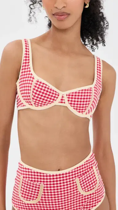 Montce Micro Gingham Romy Binded Bikini Top Red Micro Gingham | Thumbnail 2 Montce Micro Gingham Romy Binded Bikini Top Red Micro Gingham | Thumbnail 2